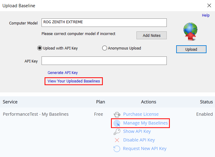 View your Uploaded Baselines